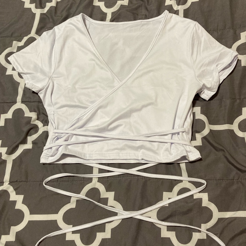 Crossbody Shirt with Long Tie-Waist Strings